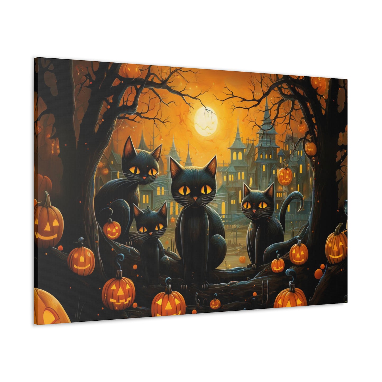 cartoon black cat pumpkin wall art Halloween