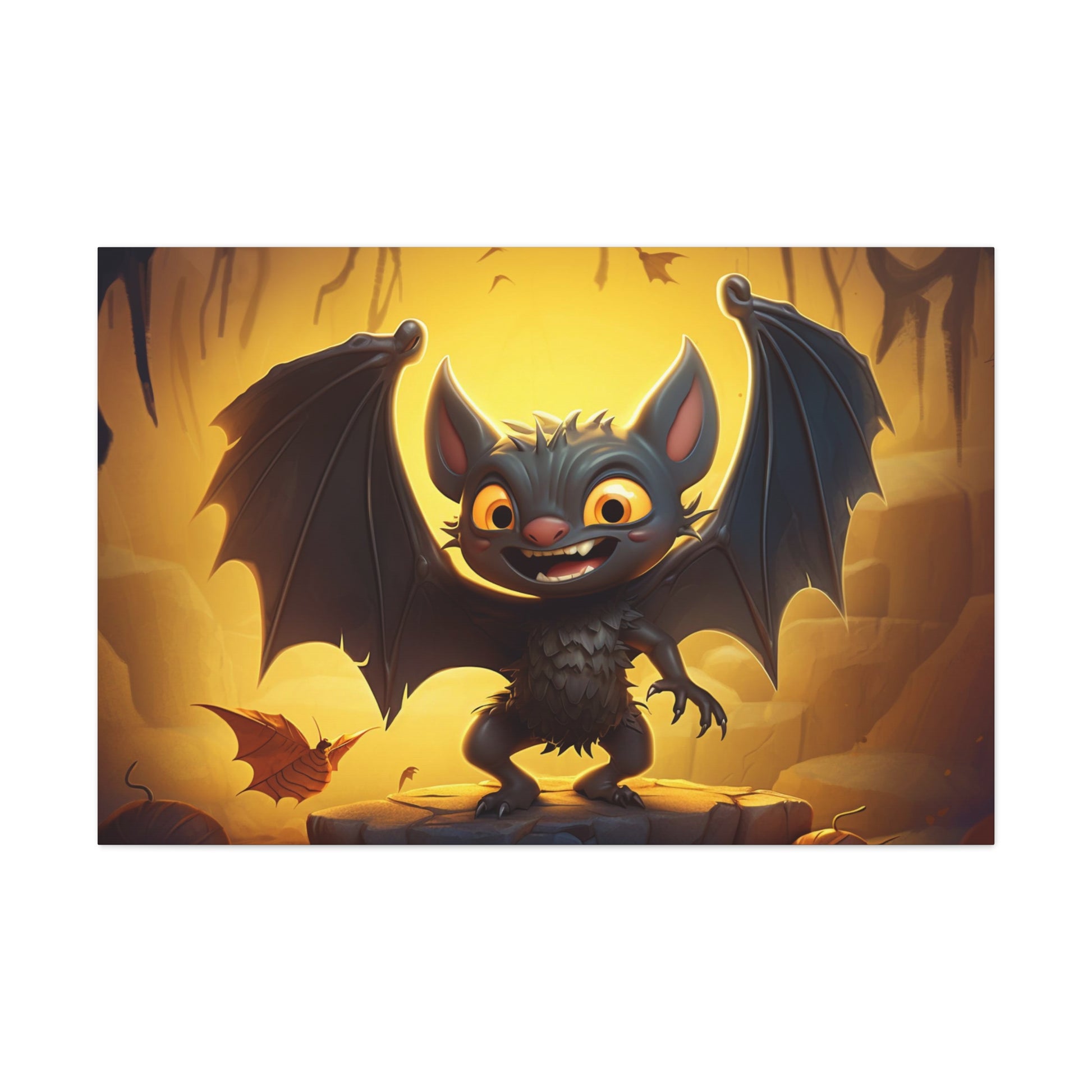 cute cartoon bat canvas print, aesthetic halloween bat canvas print