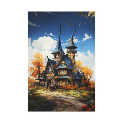 colorful haunted house wall art