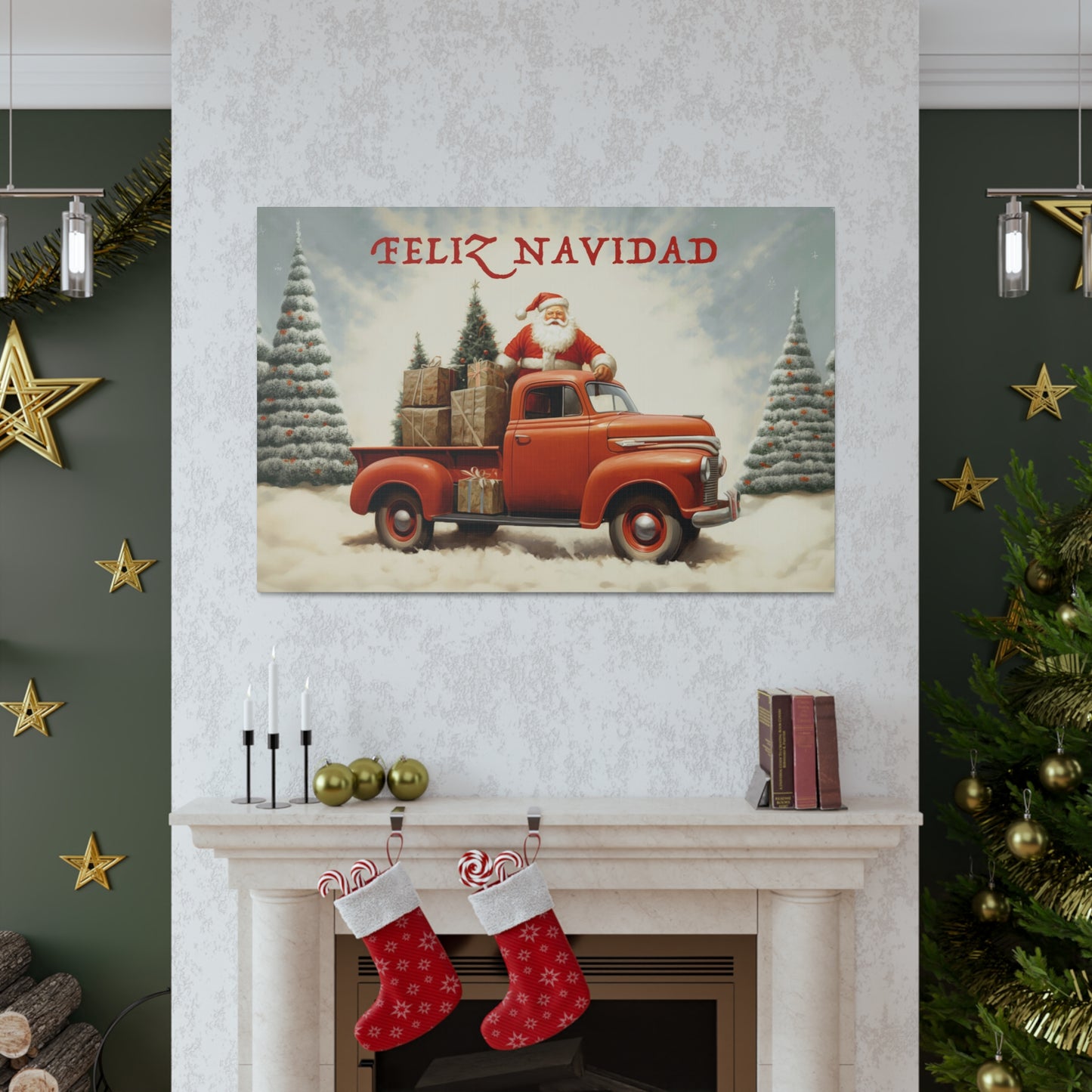 santa Christmas truck canvas prints