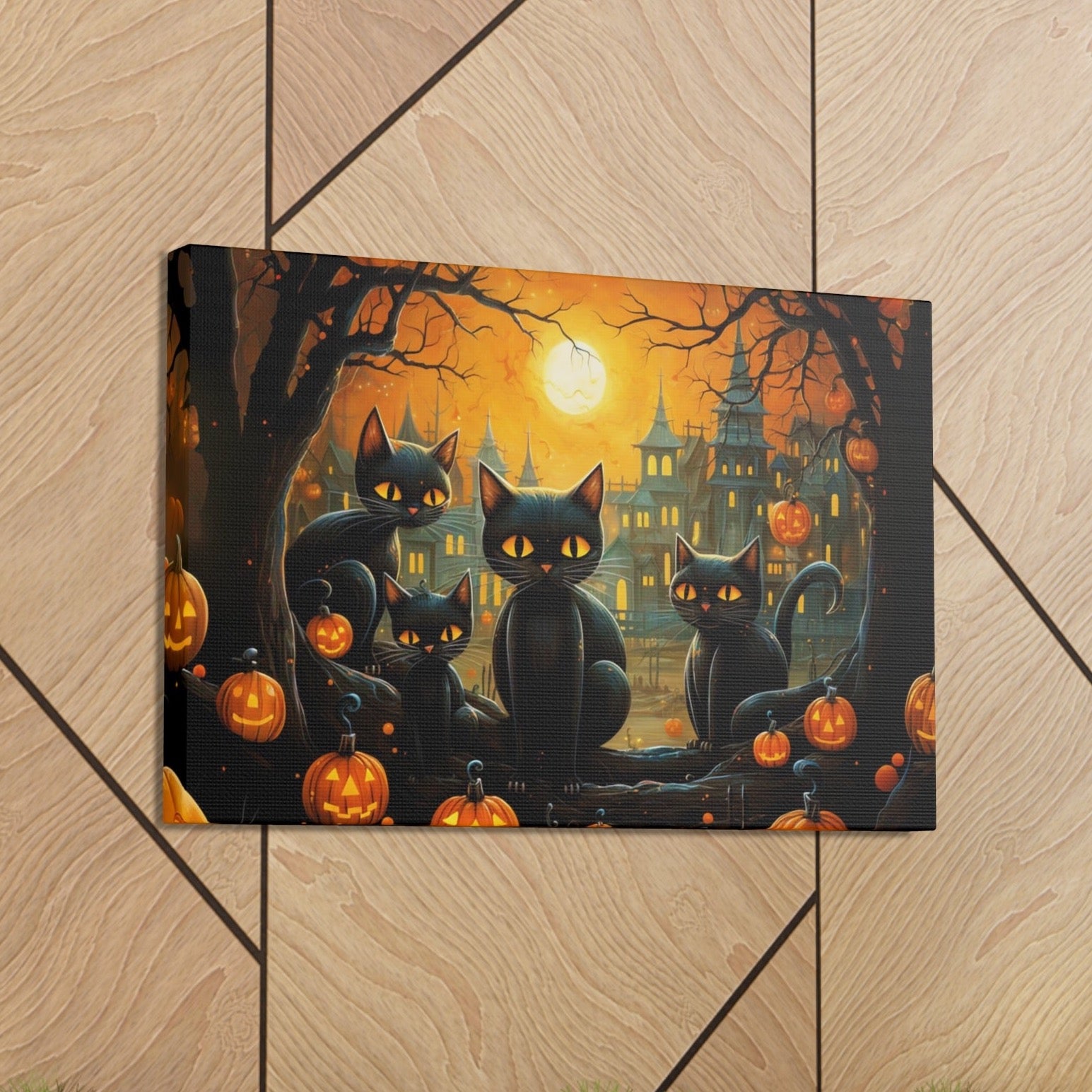 Halloween canvas prints adorable black cats