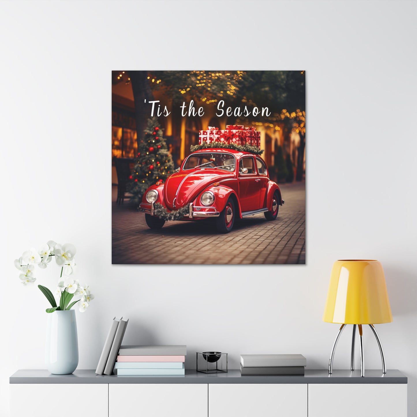 Volkswagen Beetle christmas red canvas prints