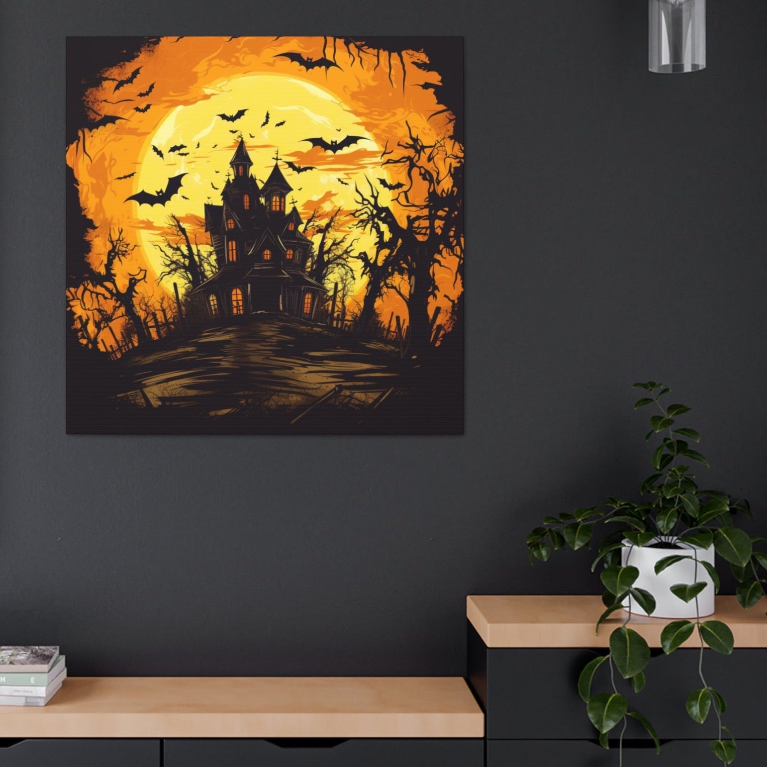 Halloween scene wall art silhouette haunted house