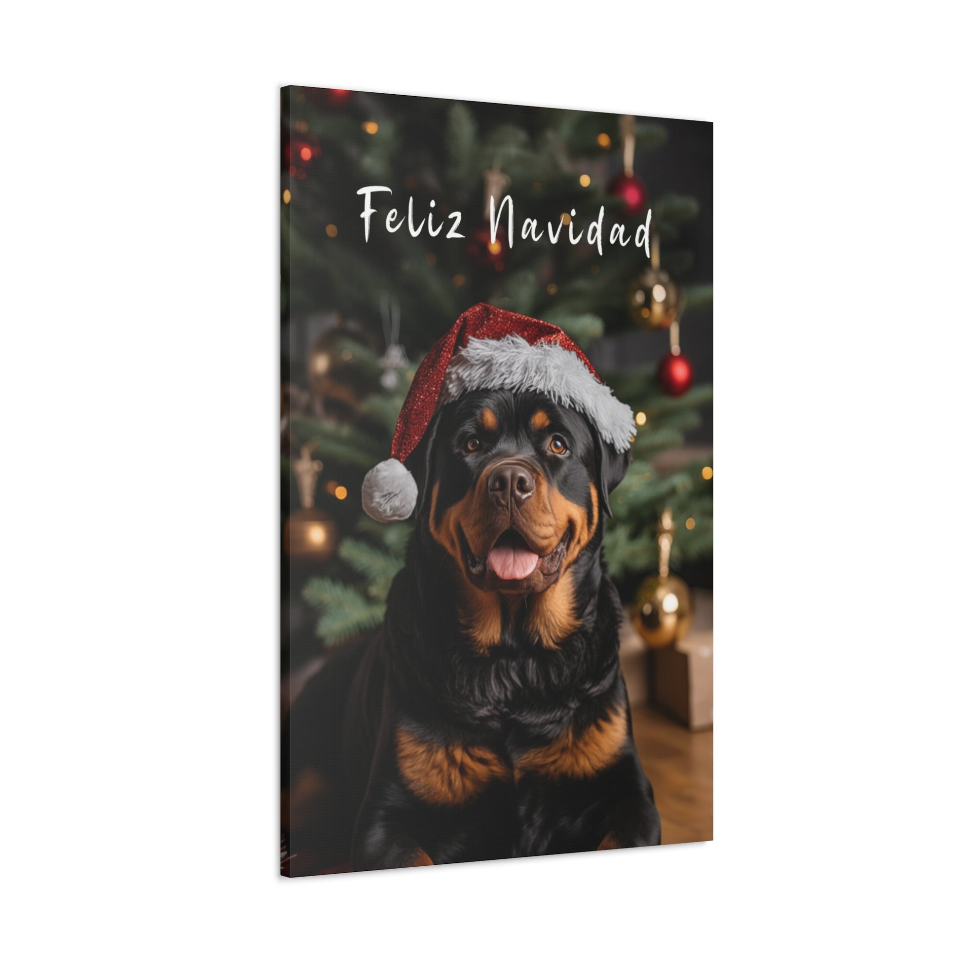 Feliz Navidad Rottweilers wearing Santa hat canvas print