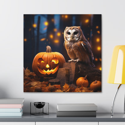 fall owl jack-o-lantern art print