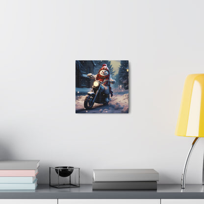Snowman Riding Motorcycle Canvas Print Aesthetic Winter Wall Decor Art Prints Gifts Ideas Painting