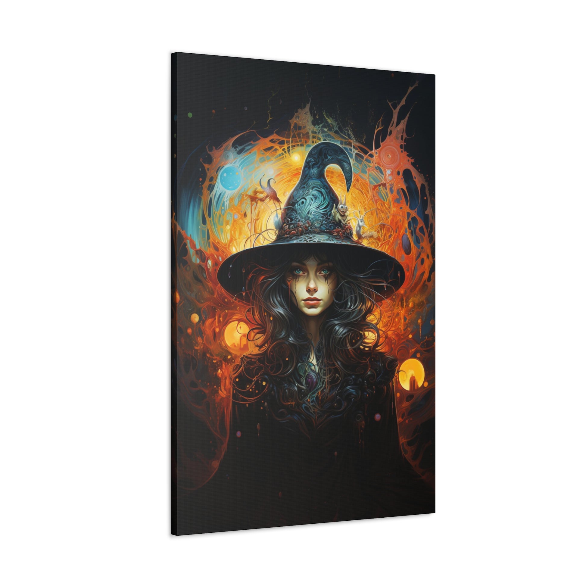 aesthetic psychedelic halloween witch wall art, pretty witch wall decor art