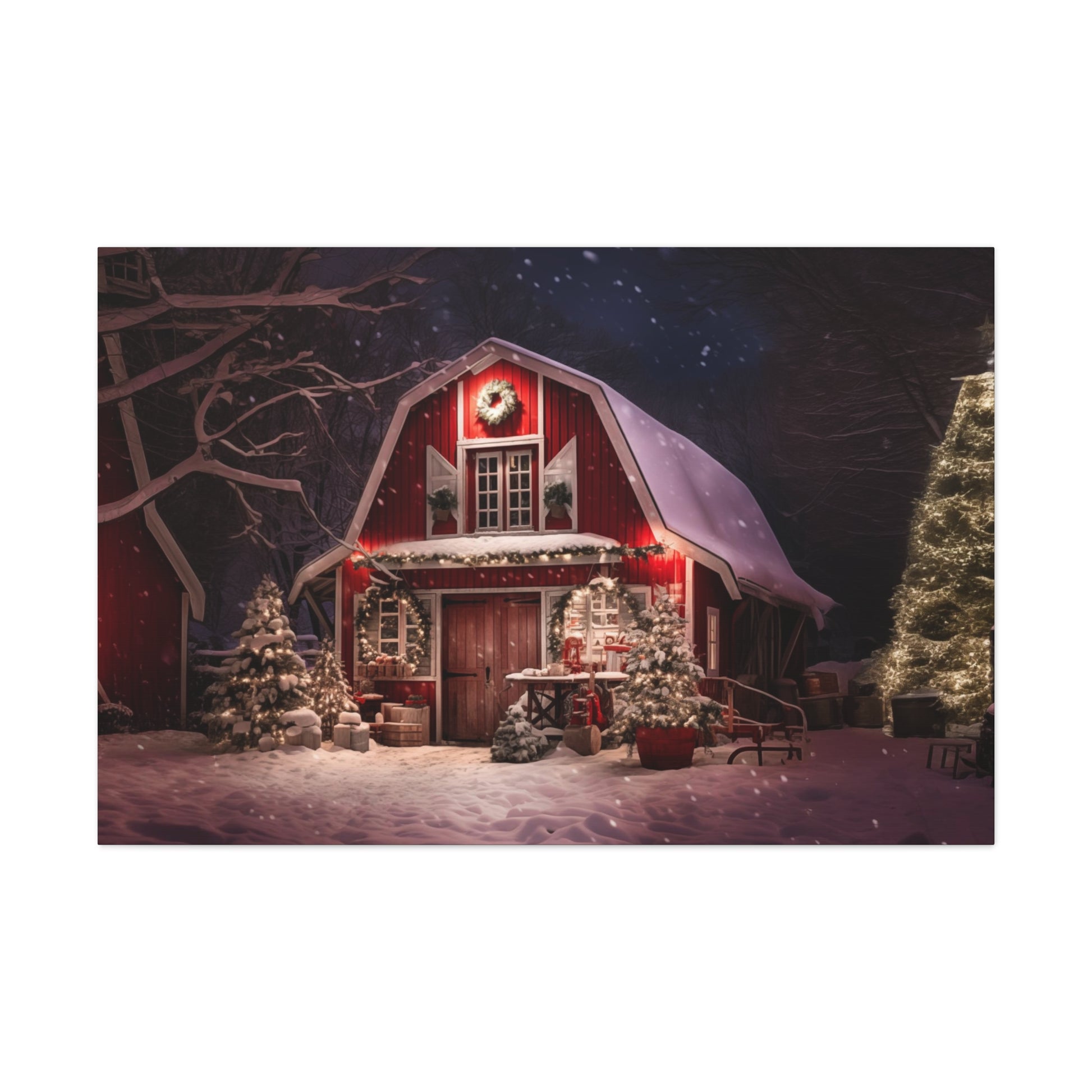 red christmas barn art prints