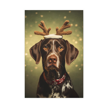 Christmas German Shorthaired Pointer wearing reindeer antlers wall decor