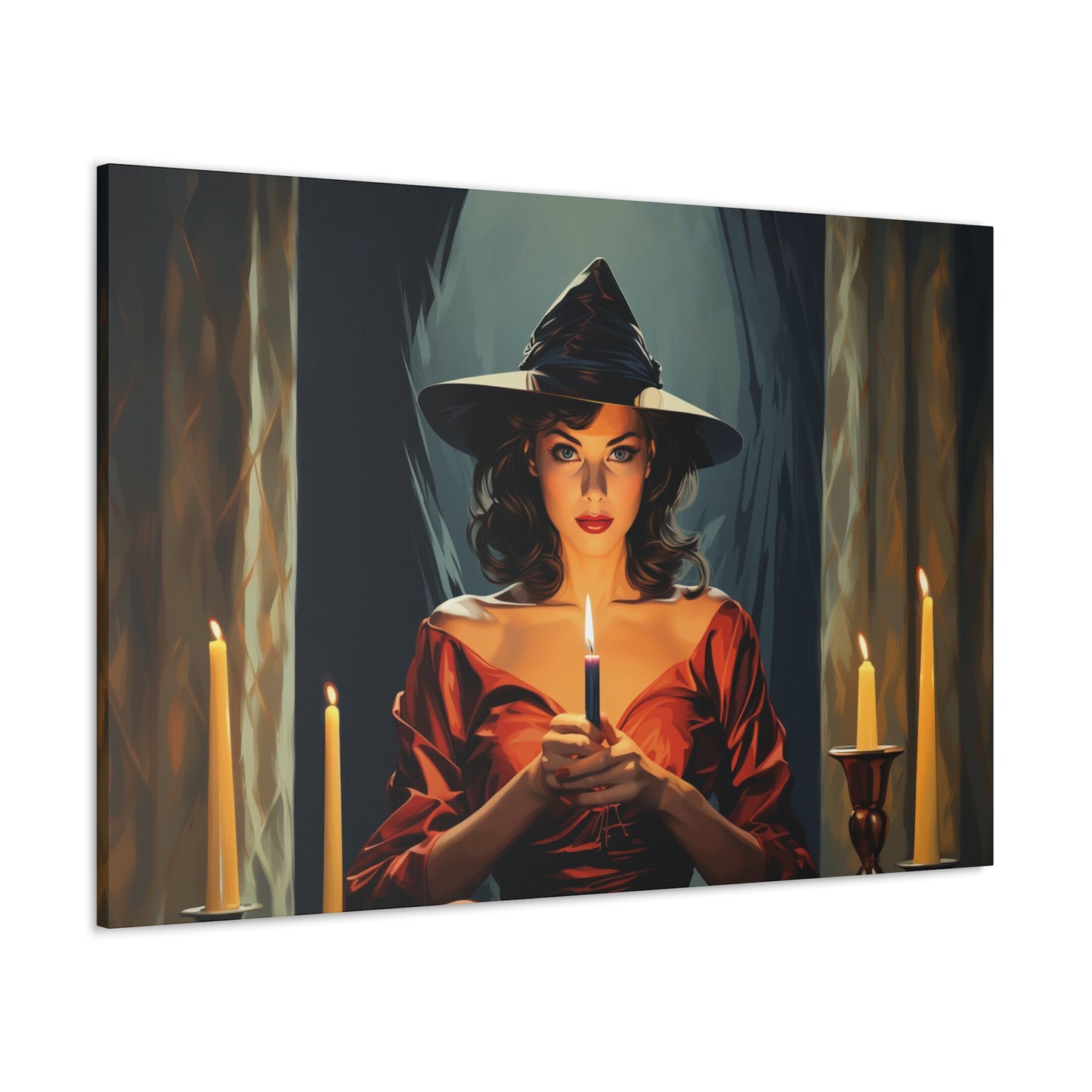 Pretty Witch with Candle Canvas Print Halloween Wall Decor Art Prints Gifts