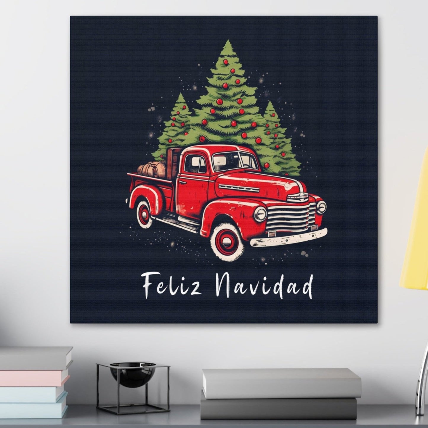 truck christmas red wall decor art