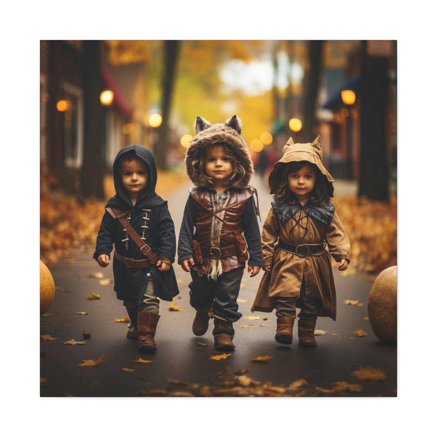 trick-or-treating children aesthetic canvas print