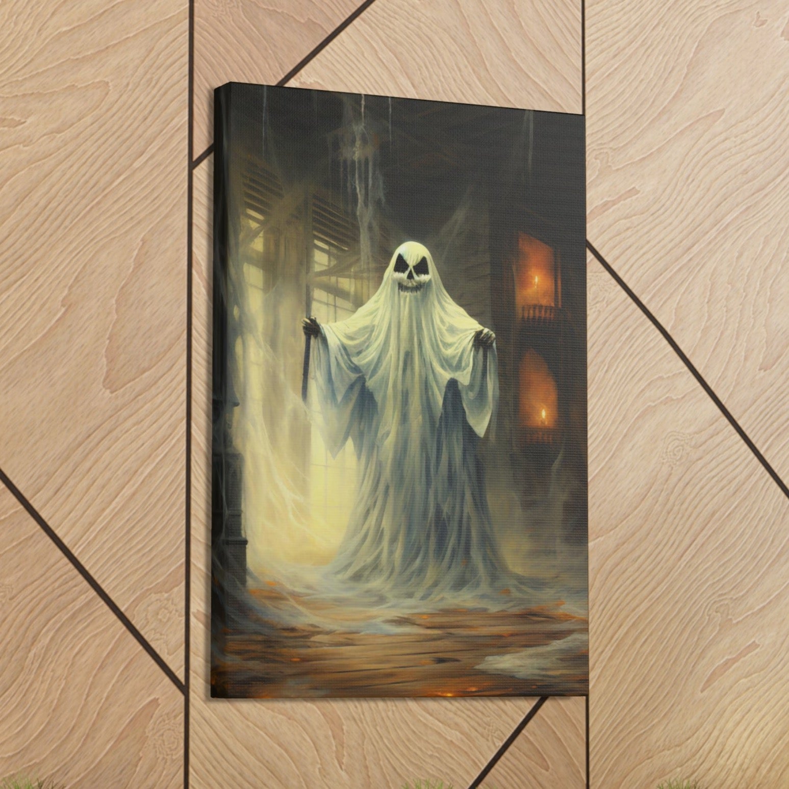 halloween ghost with knife canvas print