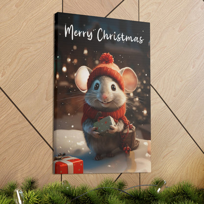 Christmas mouse stretched canvas print