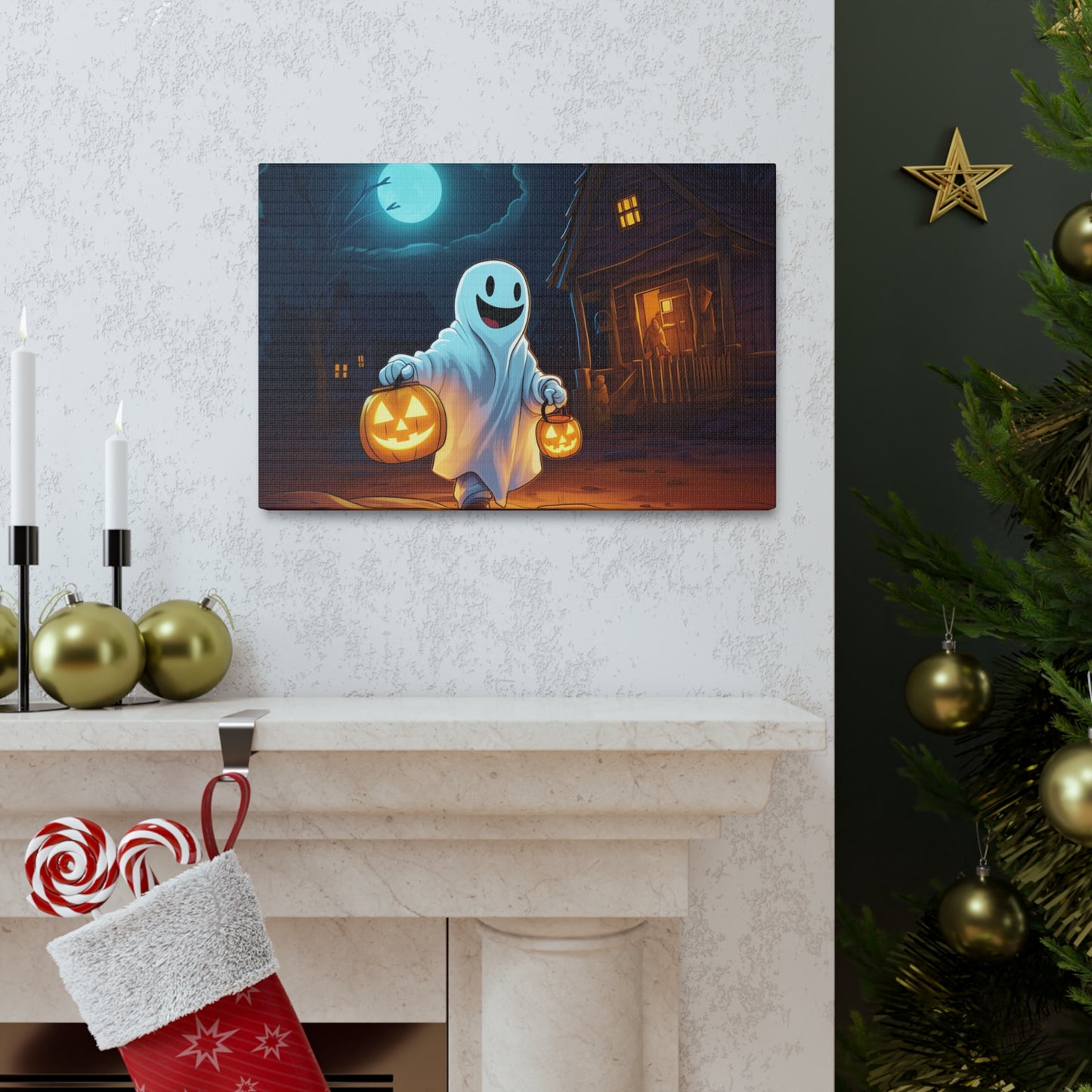 Scary Trick-or-Treater Canvas Print Halloween Wall Art Decor Gifts
