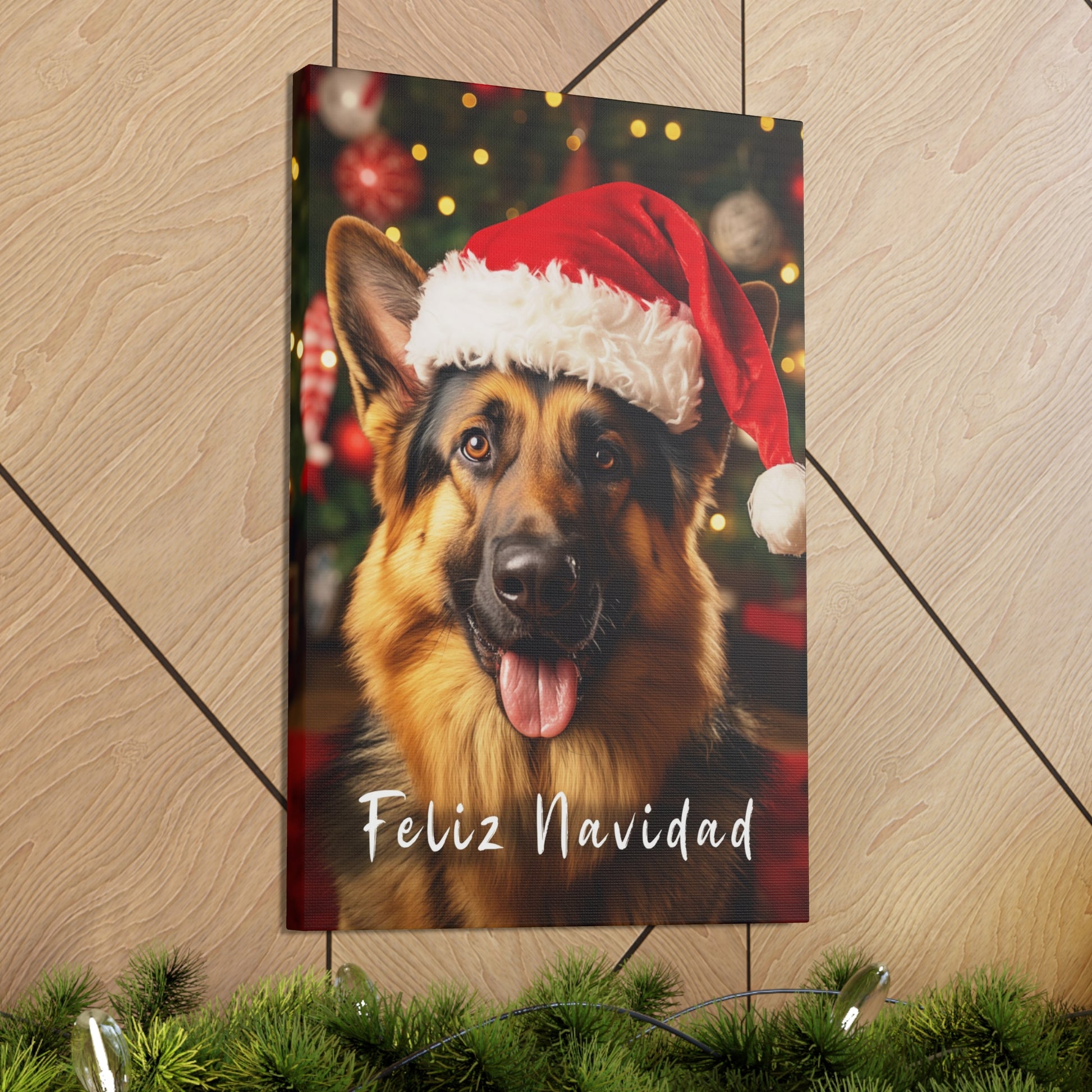 Christmas German Shepherds with Santa hat decor ideas