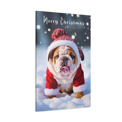 Merry Christmas Bulldogs wearing Santa hat canvas print