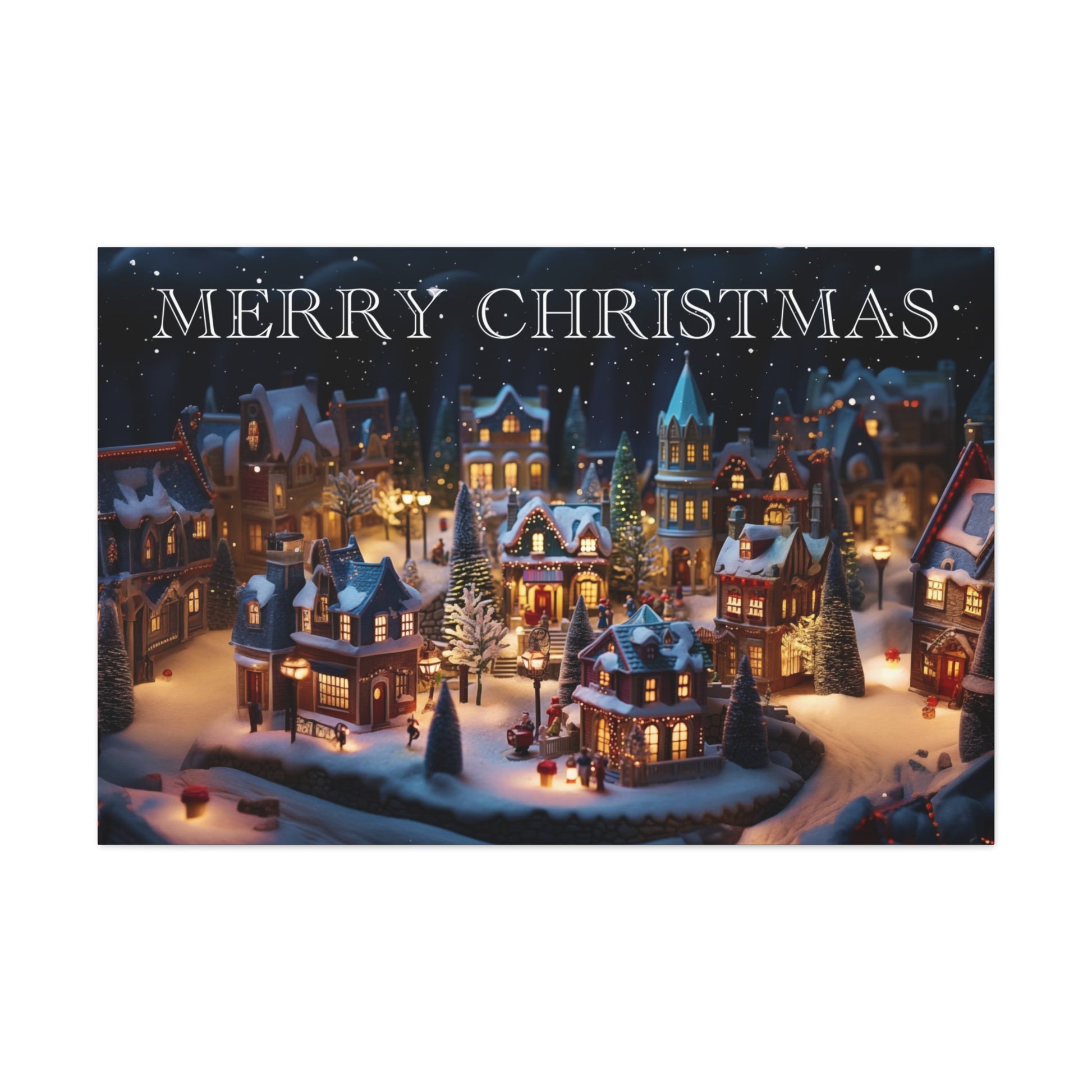 snowy christmas village art print