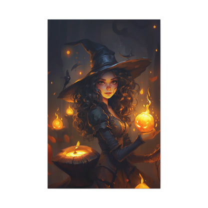 aesthetic witch wall decor, witch with fire canvas print