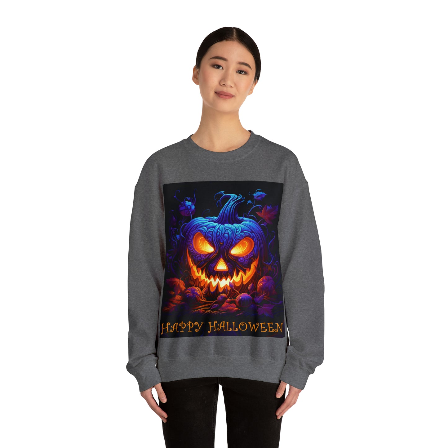 Blacklight-Style Pumpkin Jack-o-Lantern Halloween Sweatshirt Men's Women's Black Grey White Halloween Pumking Sweatshirts