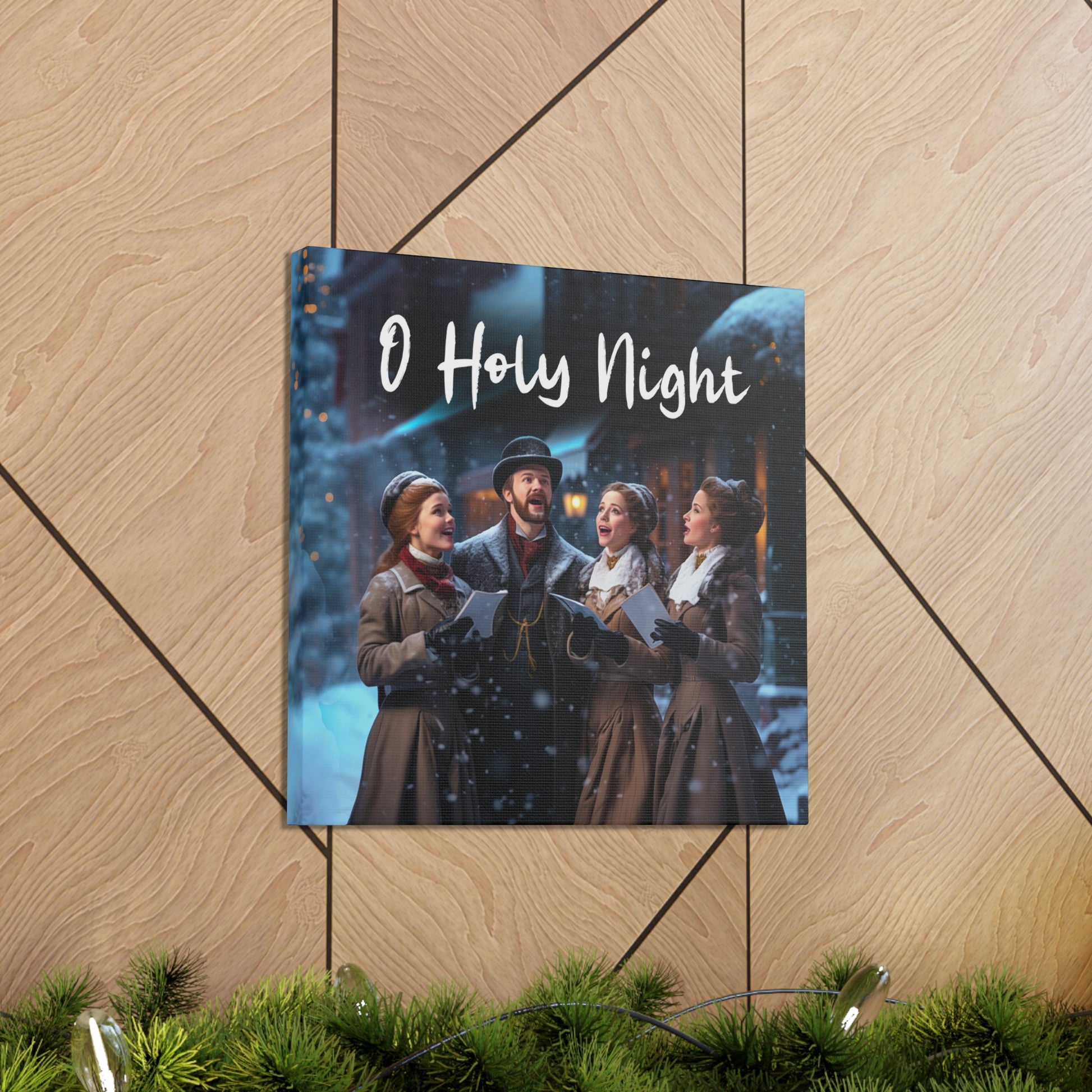 Christmas carolers stretched canvas print