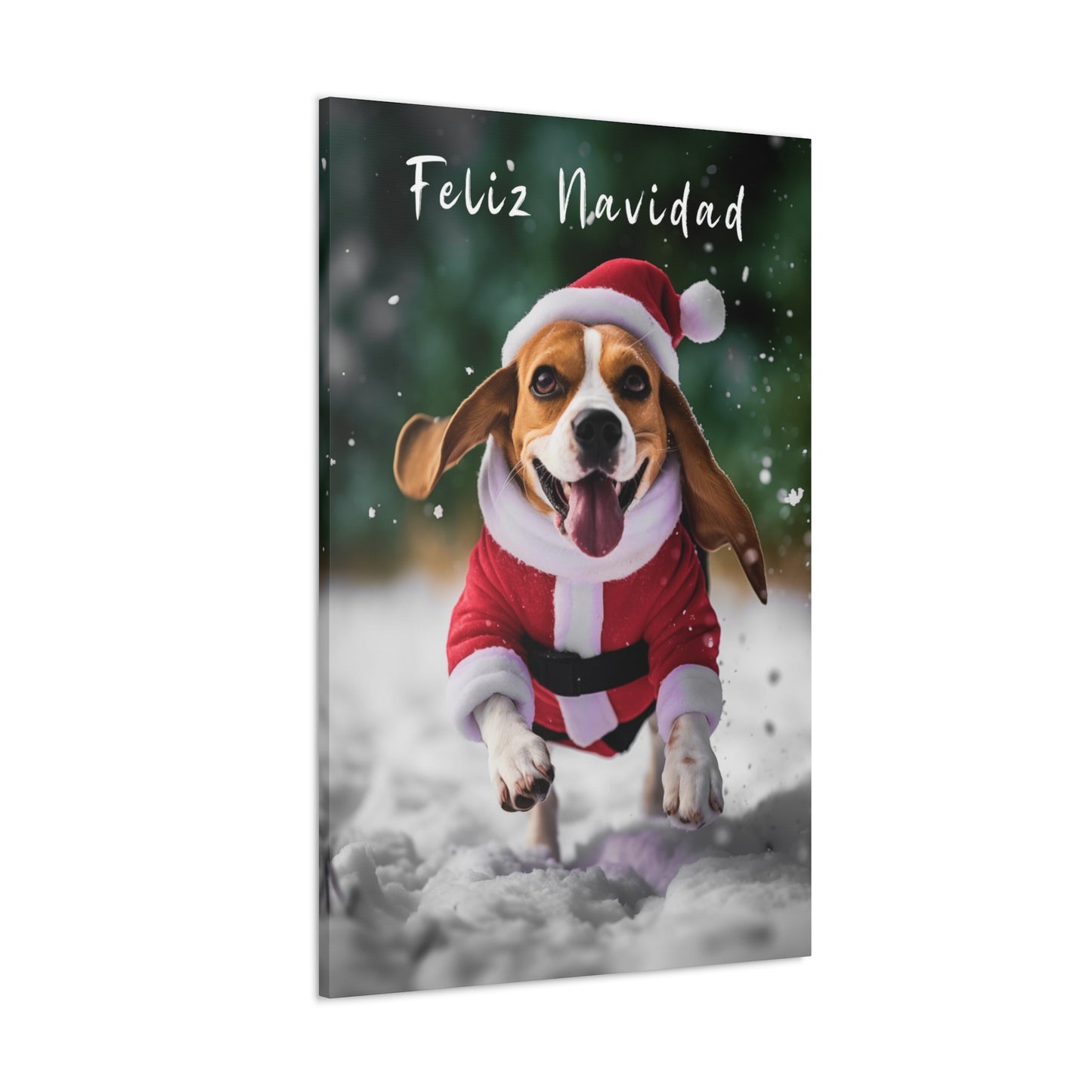 Feliz Navidad Beagles wearing Santa hat canvas print