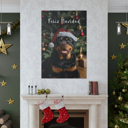 Cute Rottweilers wearing Santa hat