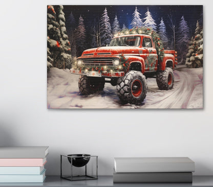 big red Christmas truck wall art decor