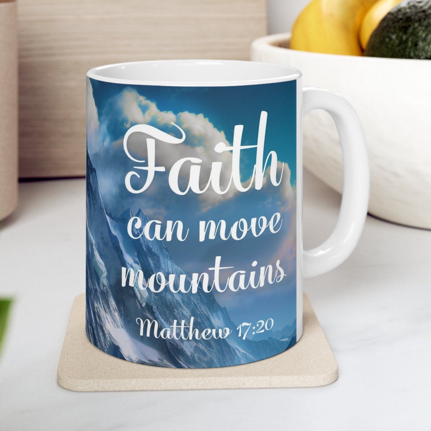 Matthew 17:20 Christian Coffee Mug Ceramic Faith Can Move Mountains Christian Coffee Mugs