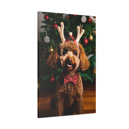 Poodles wearing Santa hat canvas print