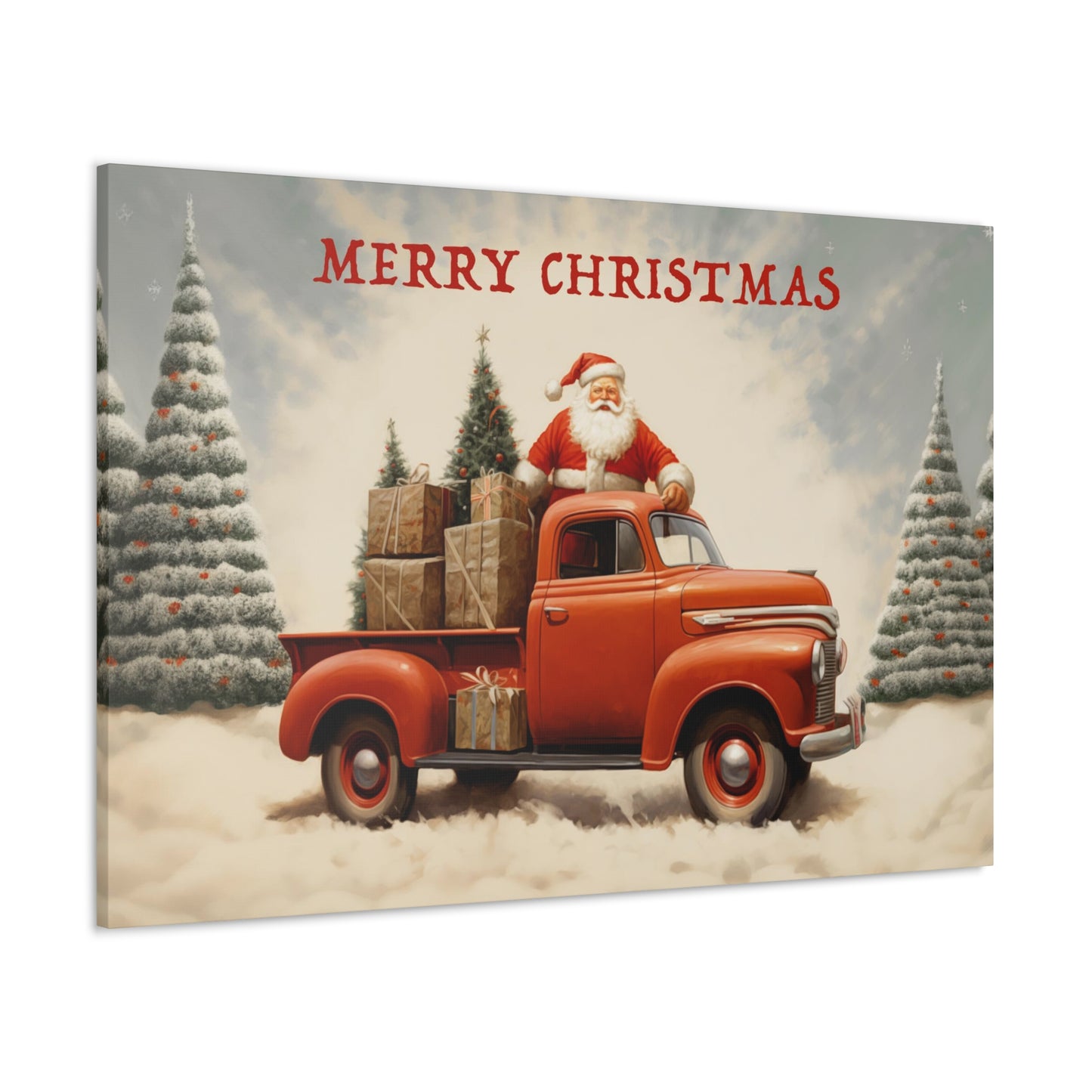 santa with christmas truck canvas print
