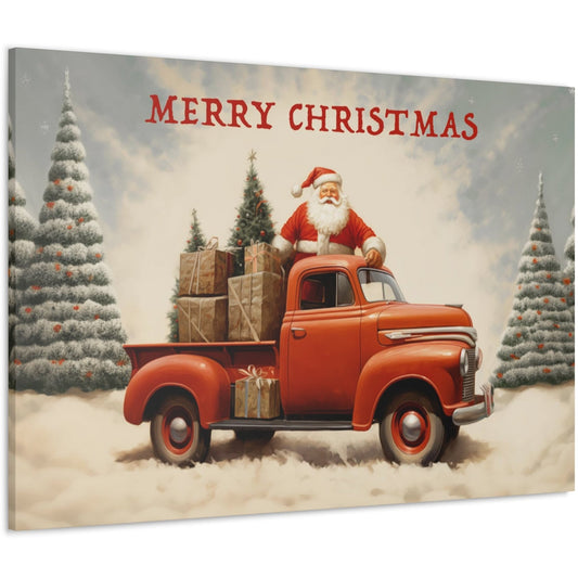 santa with christmas truck canvas print