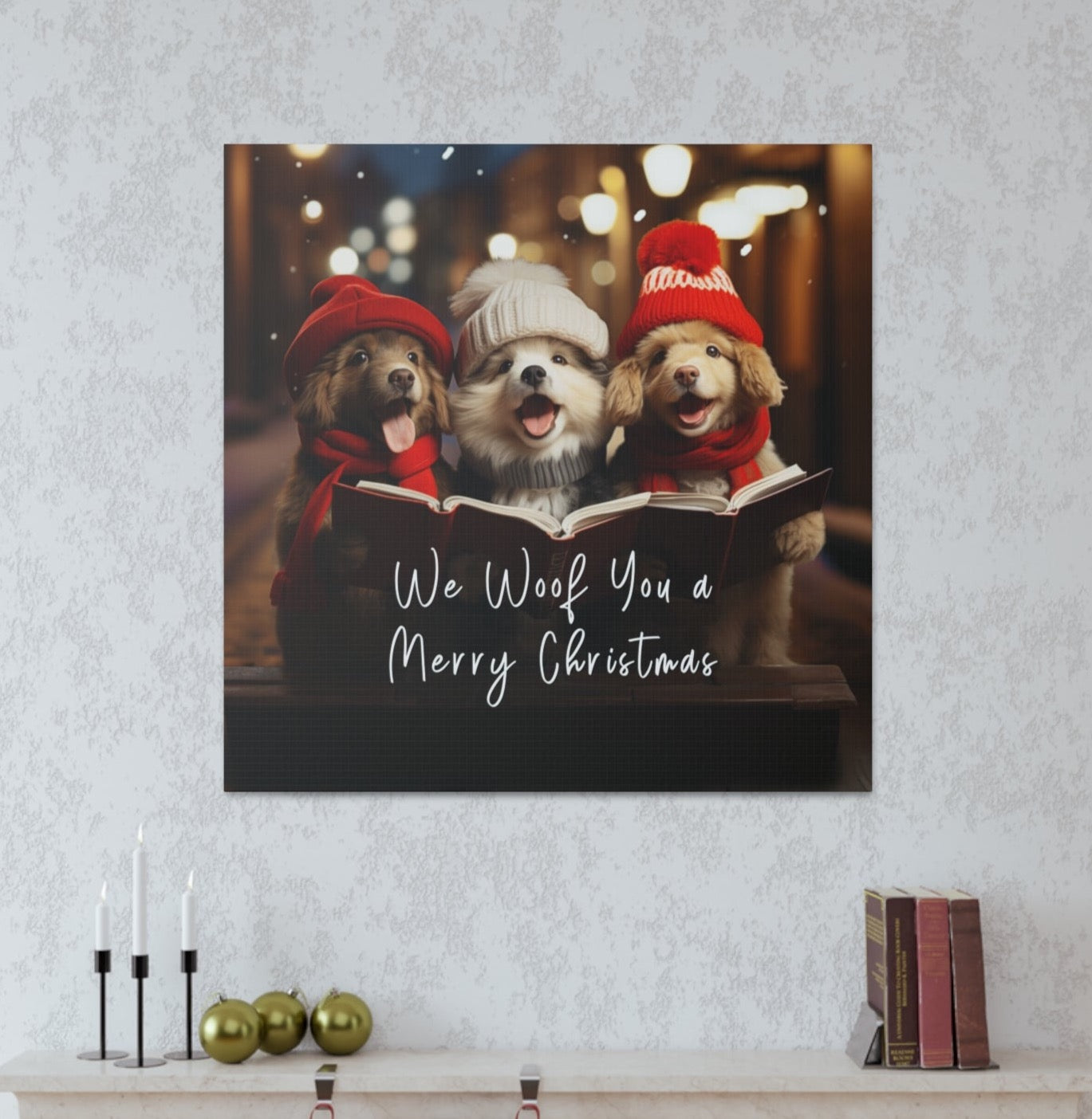dogs Christmas carolers canvas prints