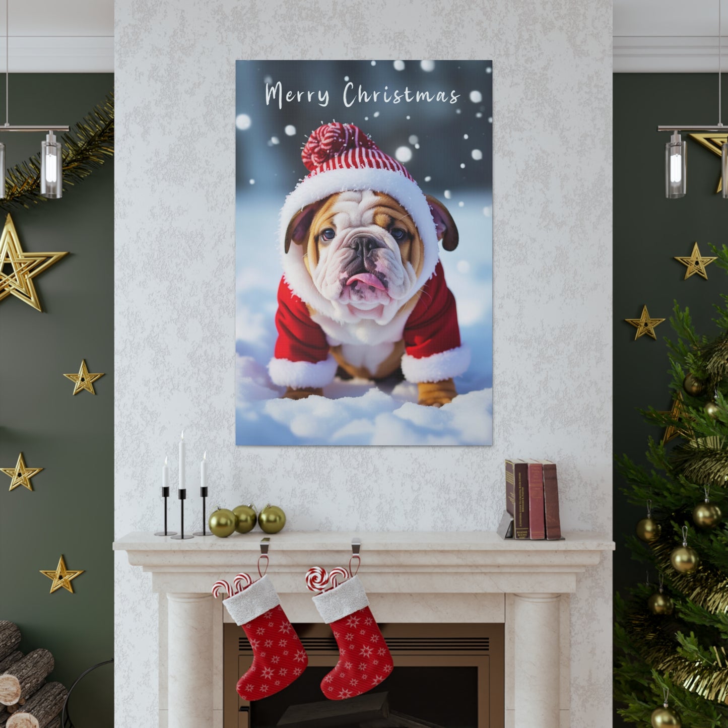 Christmas Bulldog Merry Christmas wall decor
