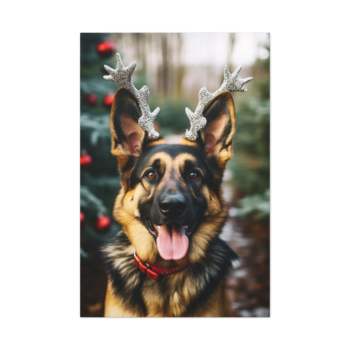 Christmas German Shepherd wearing reindeer antlers wall decor