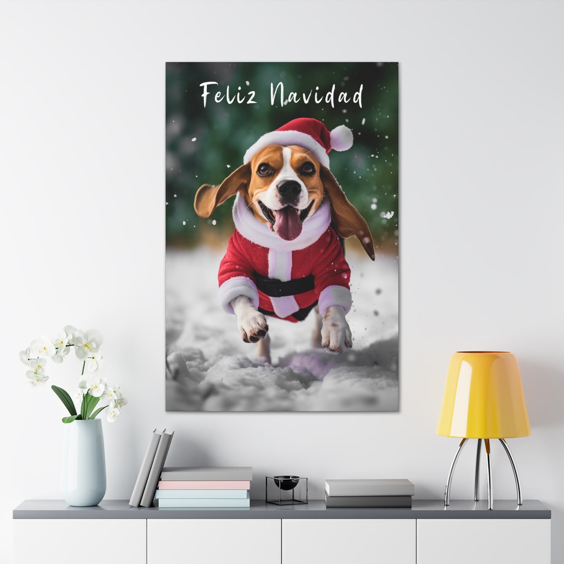Cute Beagle wearing Santa hat