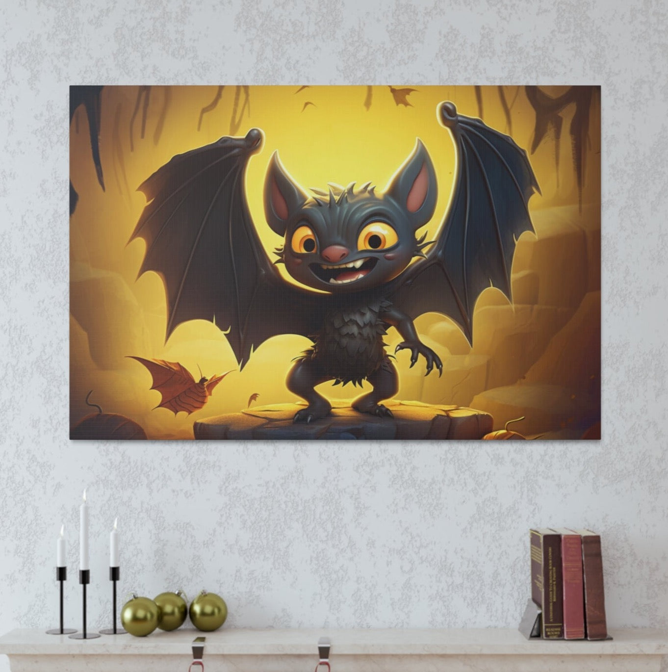 halloween cartoon bats scene art