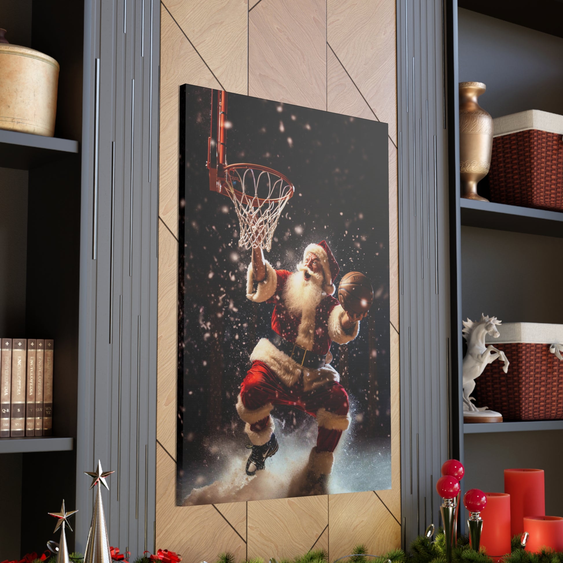 Santa Claus dunks basketball canvas print