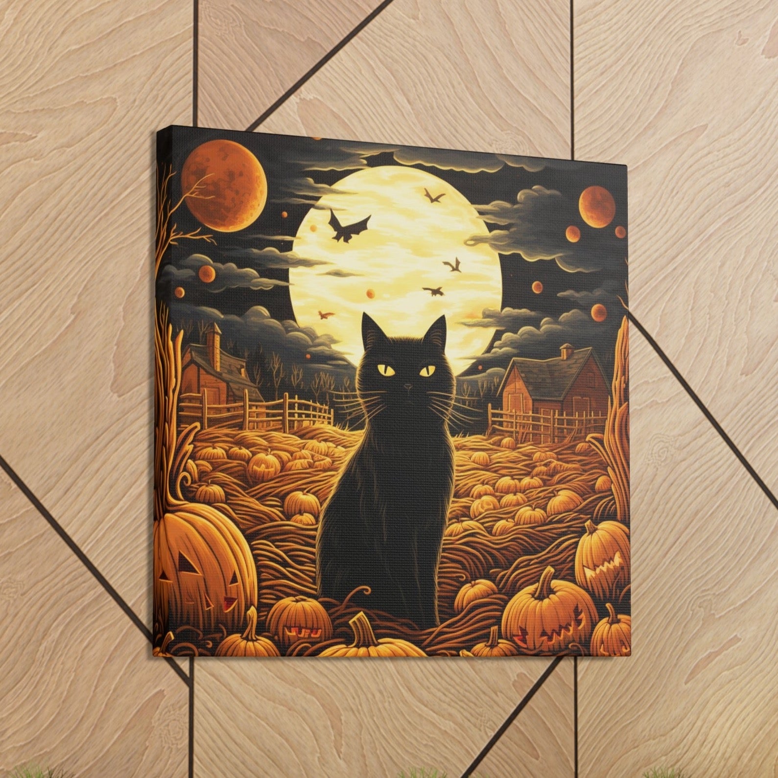 Halloween canvas prints pumpkin patch black cats