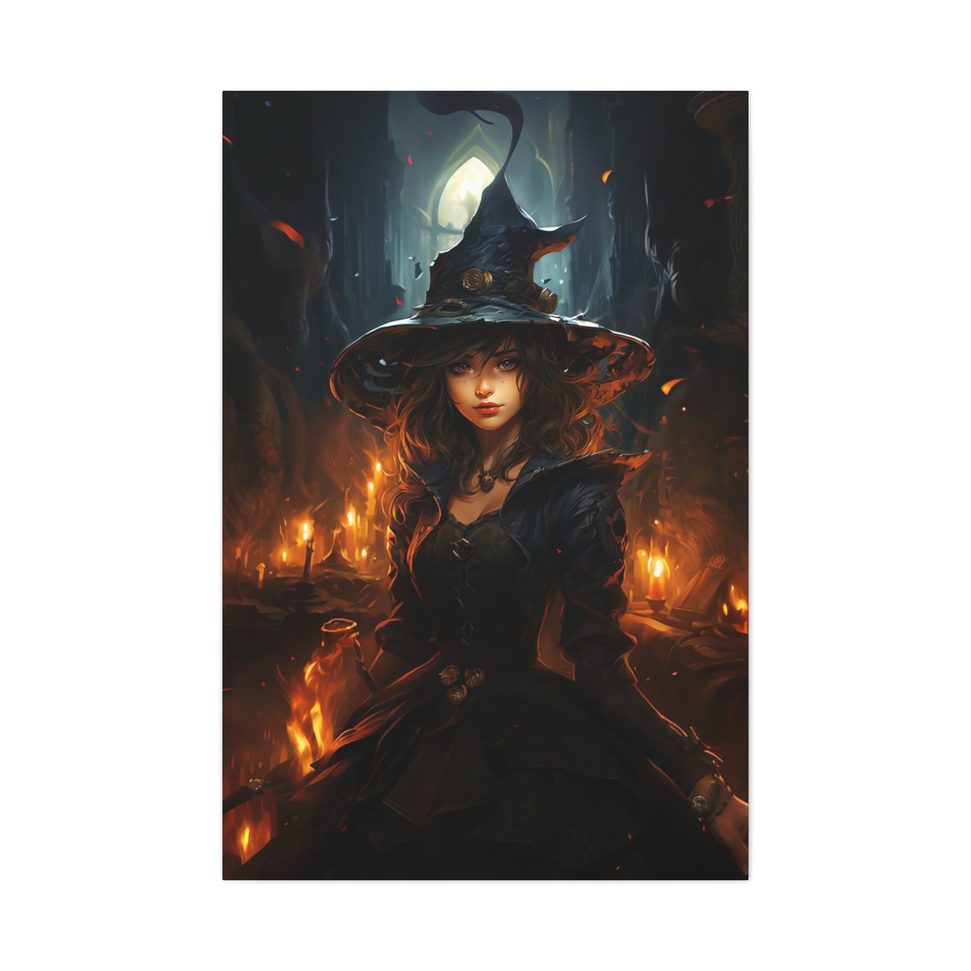 aesthetic witch wall decor, beautiful witch with fire canvas print