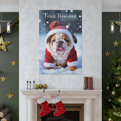 Christmas Feliz Navidad Bulldog wearing Santa’s hat wall decor