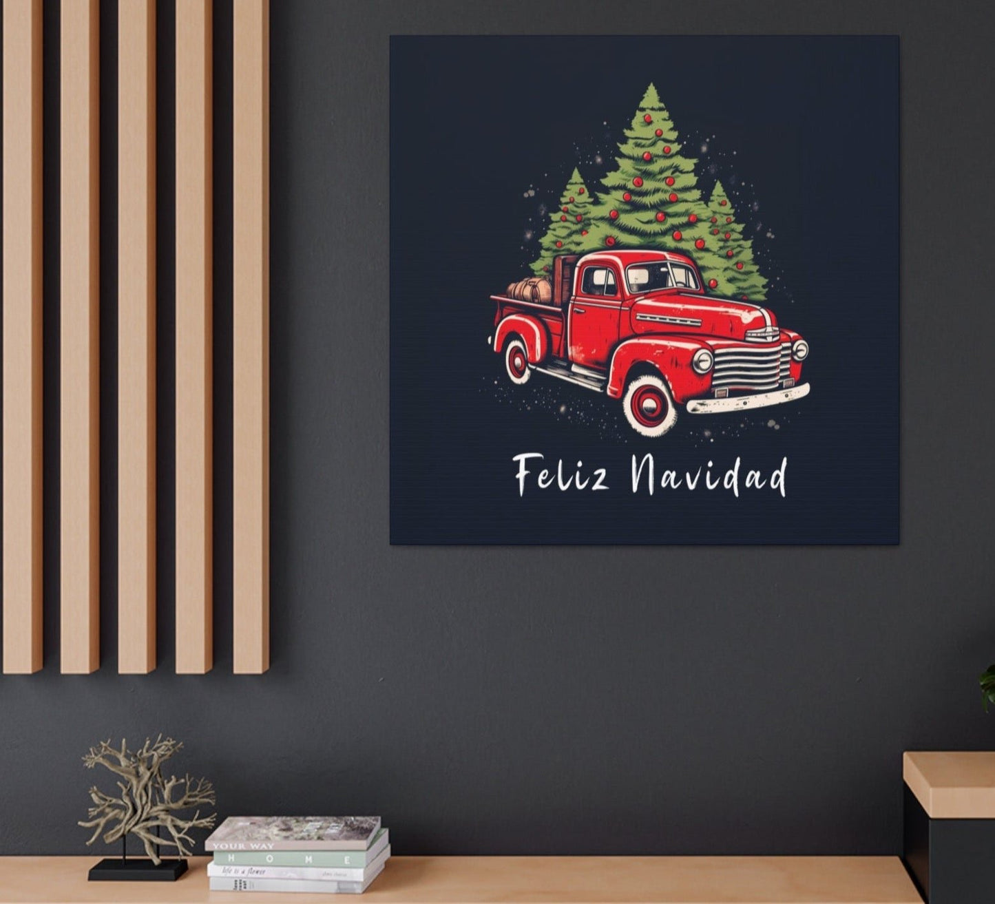 Feliz Navidad truck christmas red canvas prints