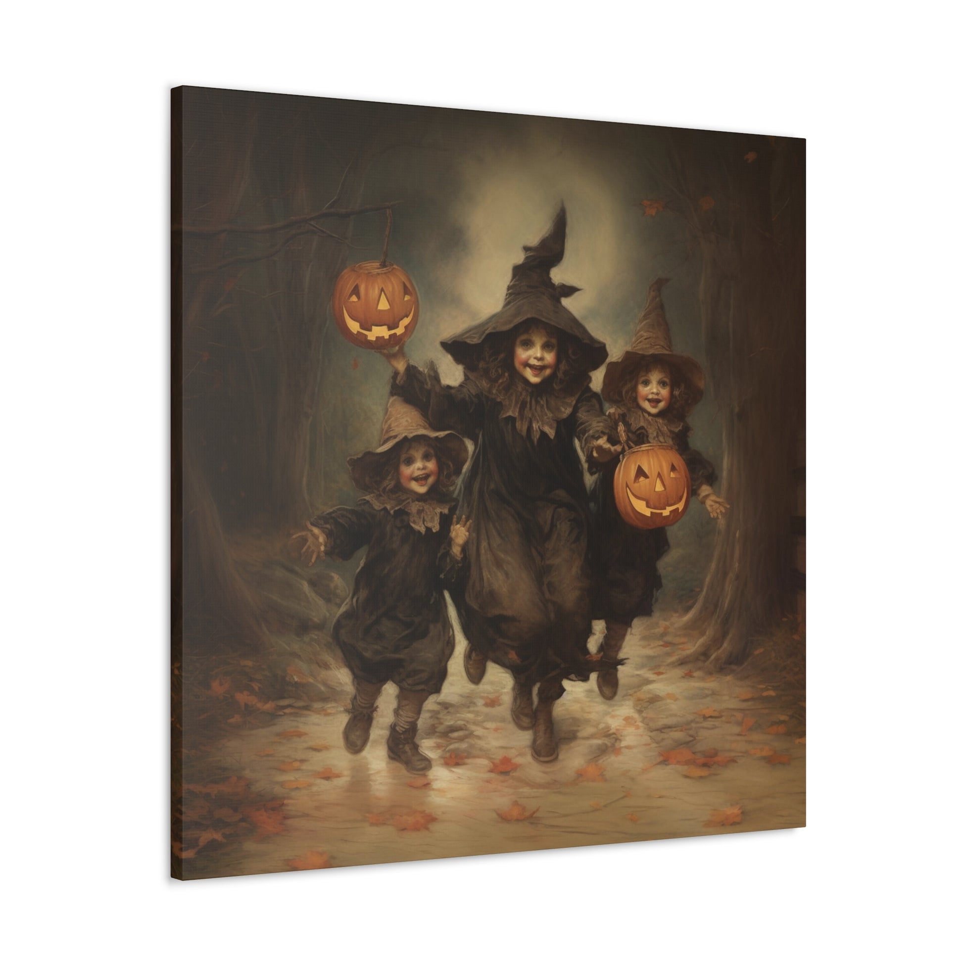 halloween witch trick or treaters art prints, halloween witch wall decor