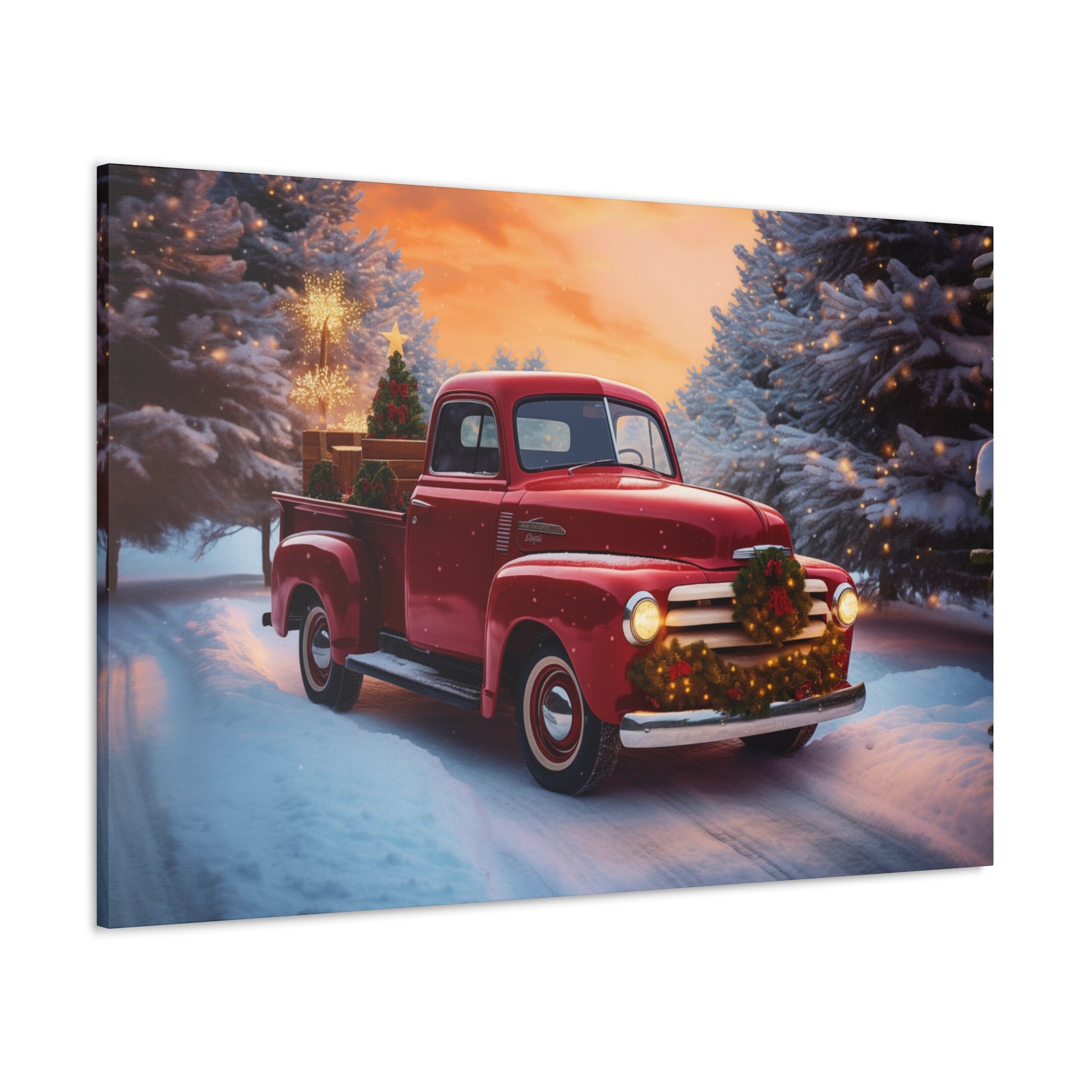 red christmas pickup truck wall decor art