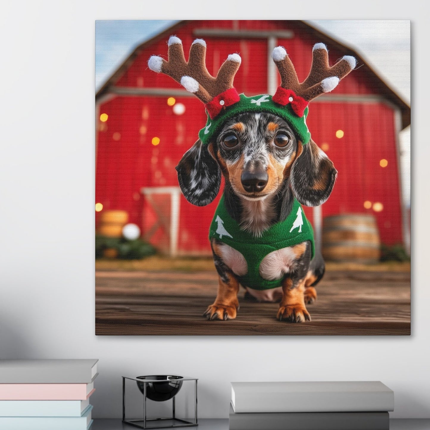 Cute Dachshund wearing reindeer antlers