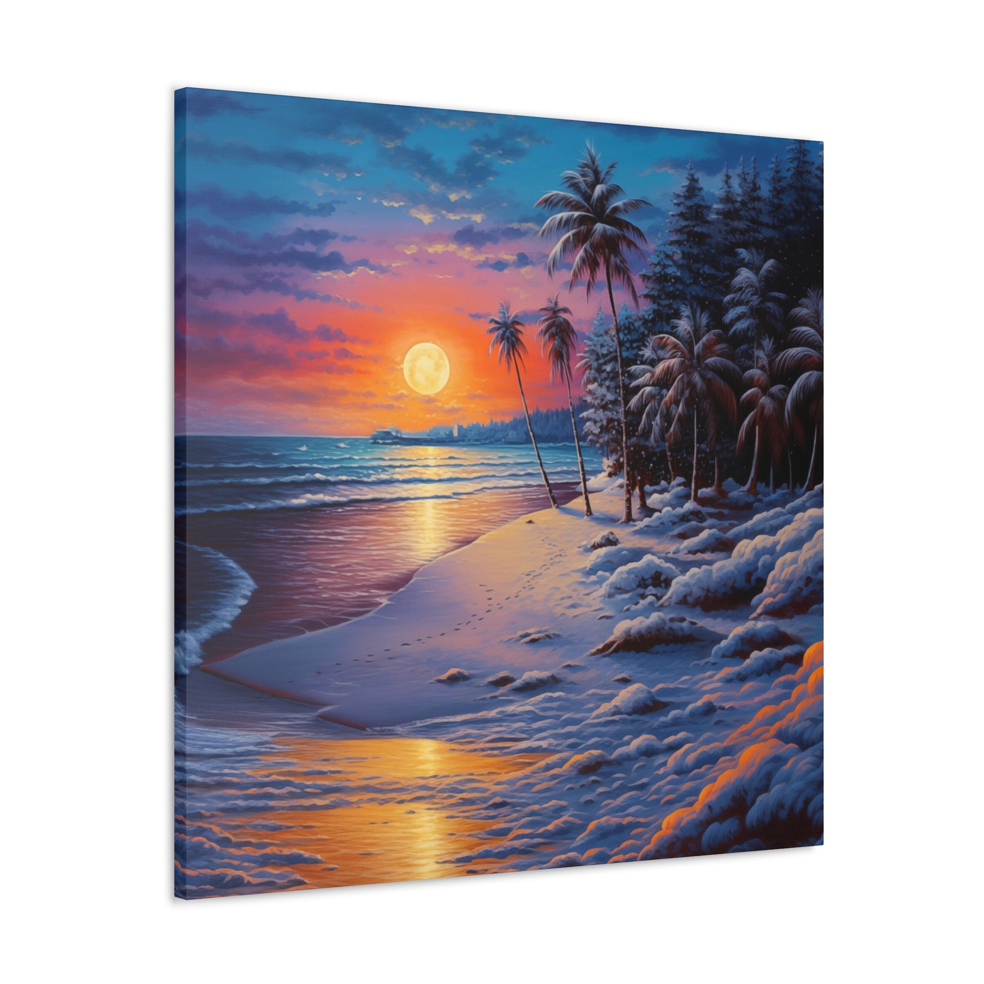 aesthetic tropical snow covered beach sunset art