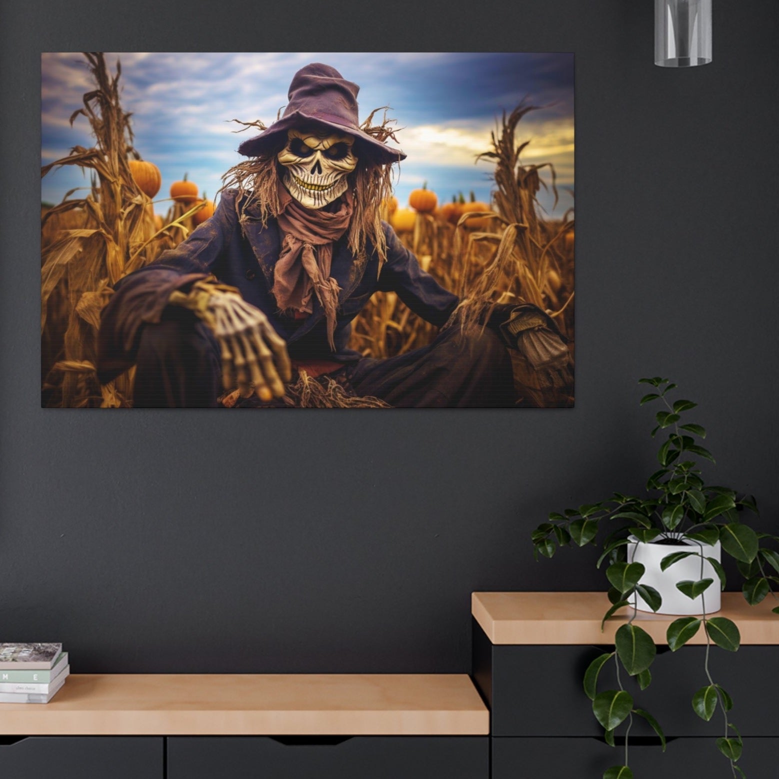 halloween scarecrow cornfield art print