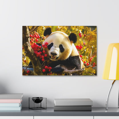 Cute Panda Eating Berries Canvas Print Panda Wall Art Decor Panda Wall Decor Pandas Art Prints