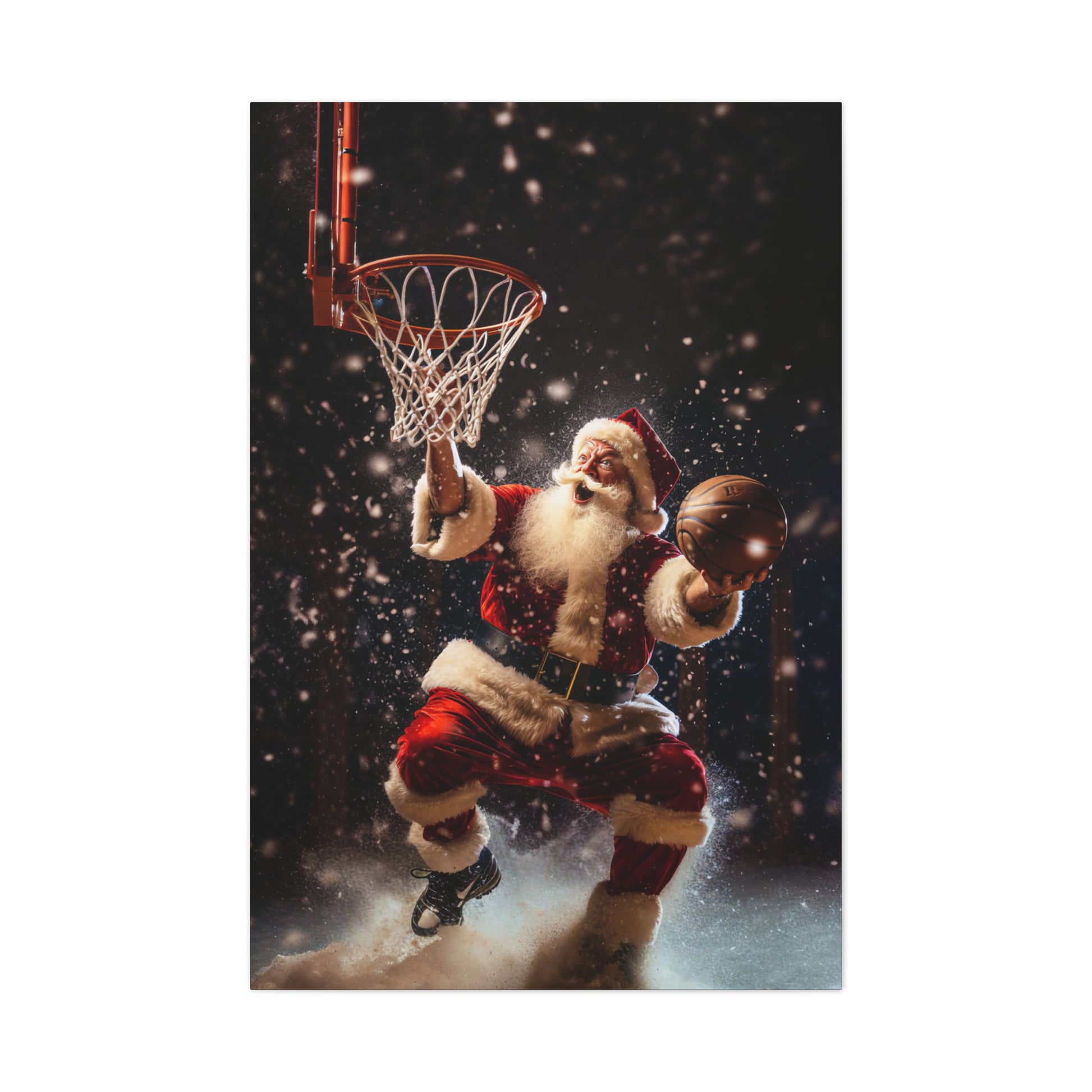 santa dunks basketball canvas print