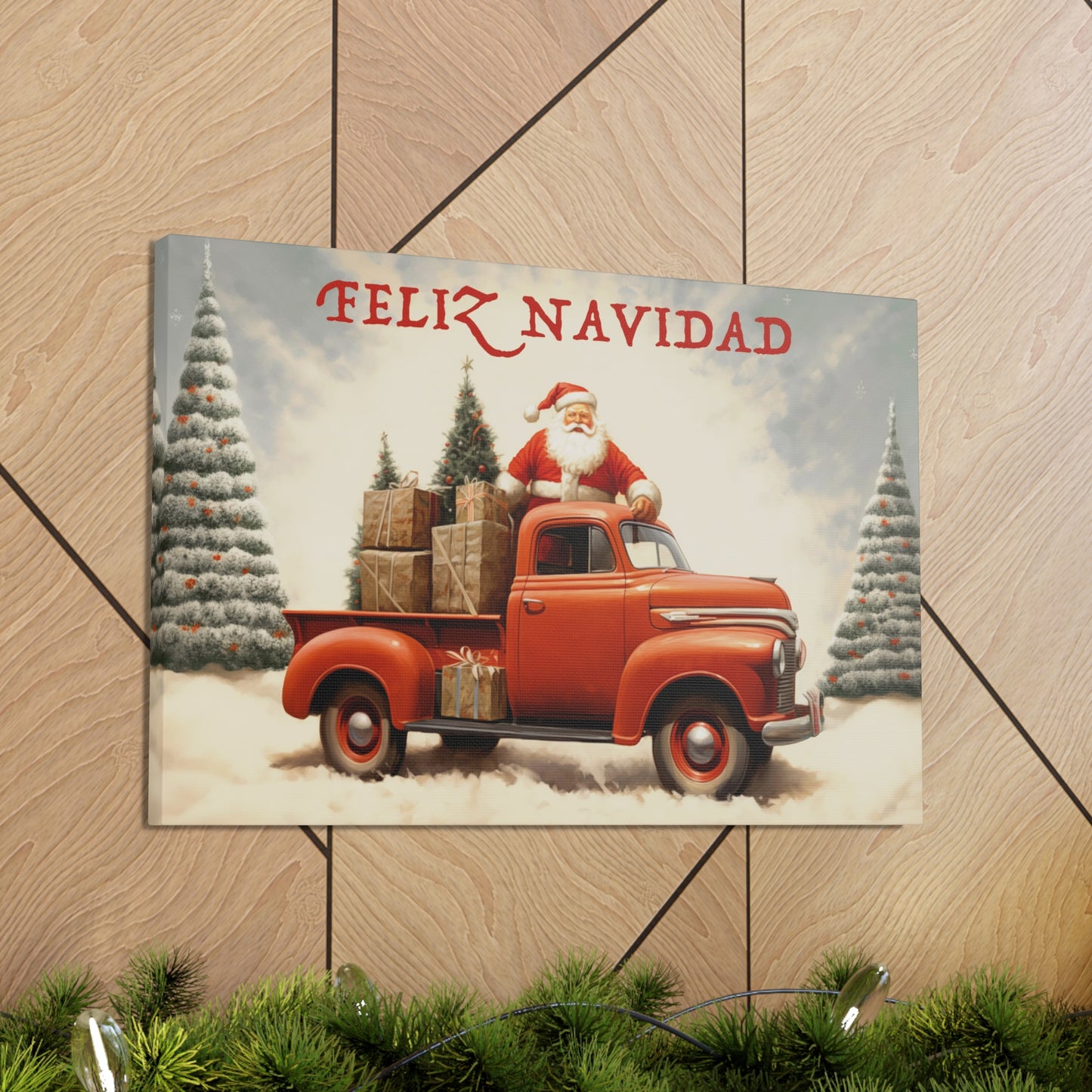 Christmas truck red santa claus wall art decor